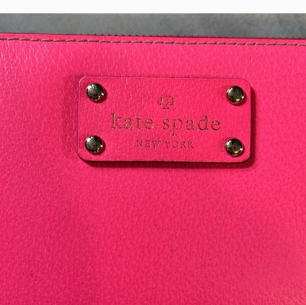 Kate Spade  Long Wallet  zippy large Hot pink  genuine leather   beige interior